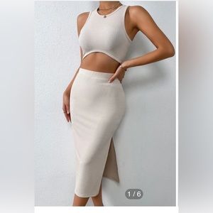 Super cute tan-ish/cream set!!! So comfy and never worn:)